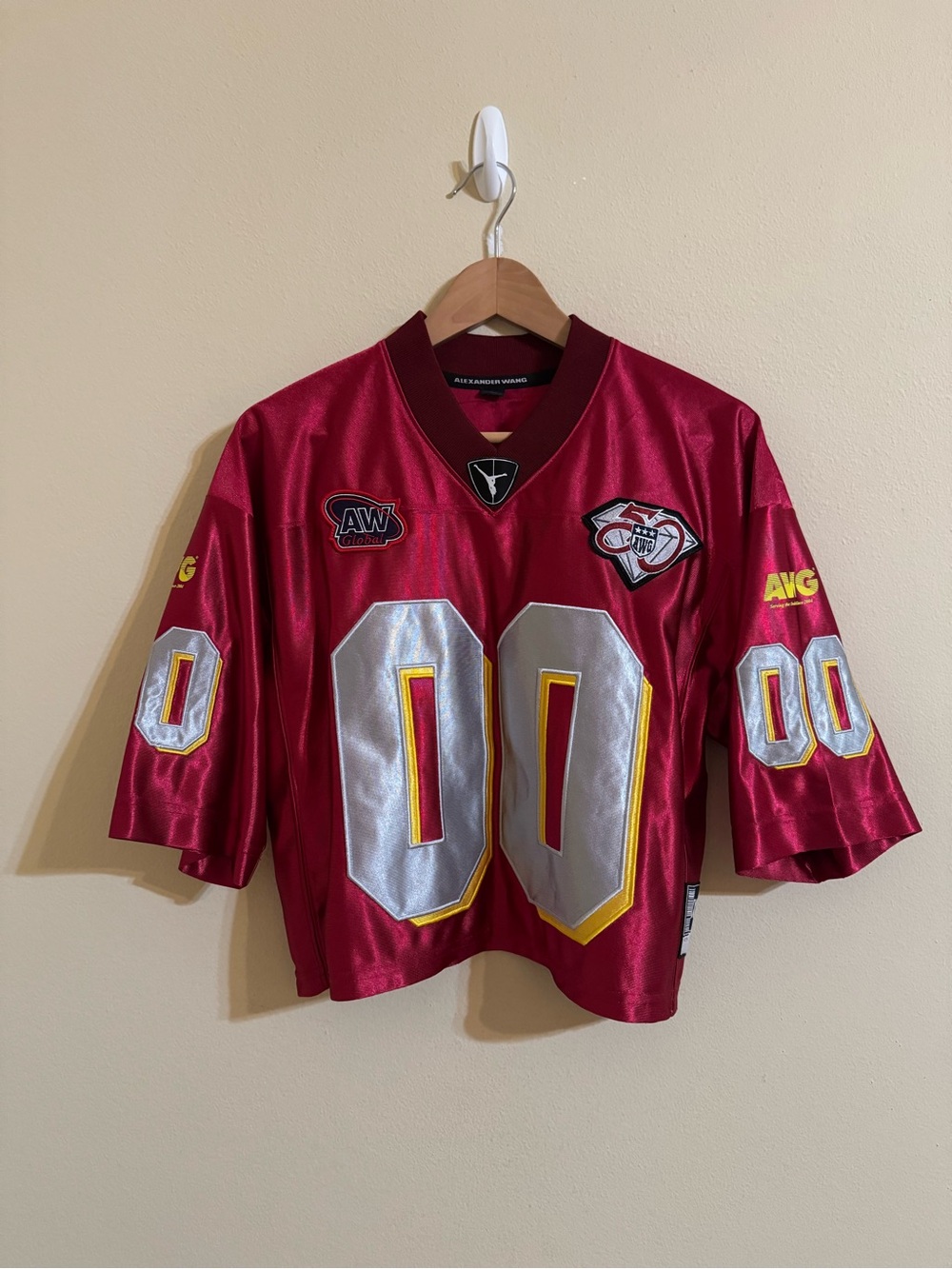 Alexander Wang High Shine Cropped Football Jersey 80 Red XS